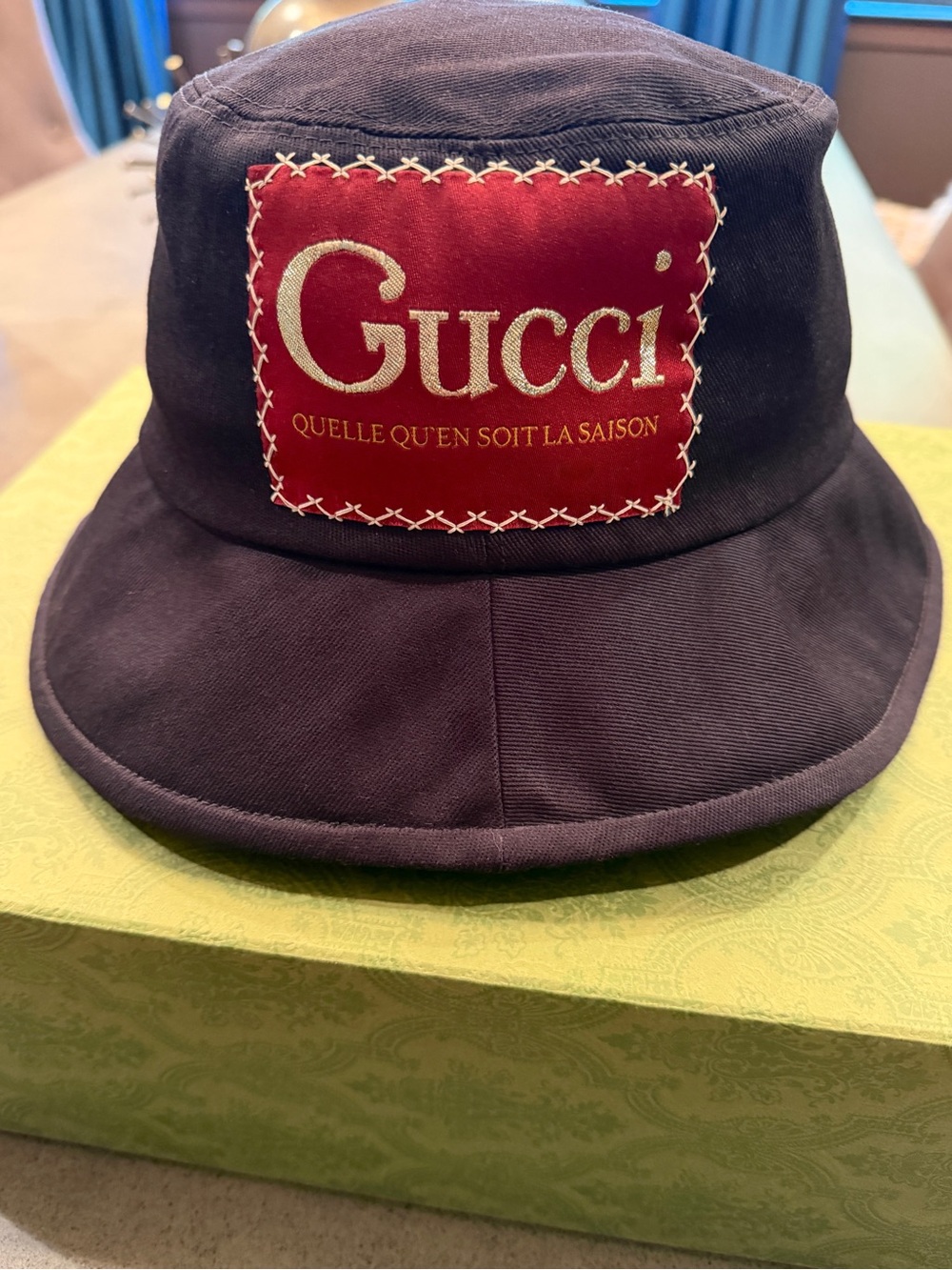 Gucci Black Bucket Hat with Red Logo Patch